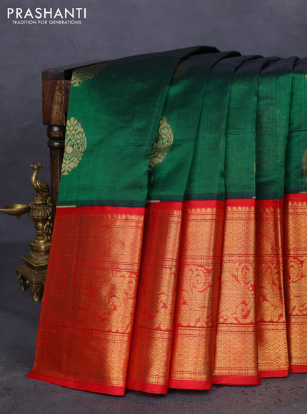 Kuppadam silk cotton saree green and red with zari woven buttas and long annam zari woven border