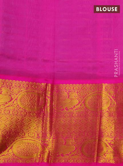 Kuppadam silk cotton saree teal blue and pink with allover zari stripes pattern and long zari woven border