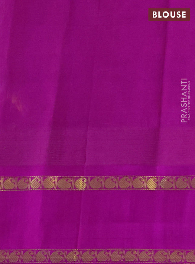 Kuppadam silk cotton saree multi colour and purple with allover paalum pazhamum checks and temple design rettapet zari woven border
