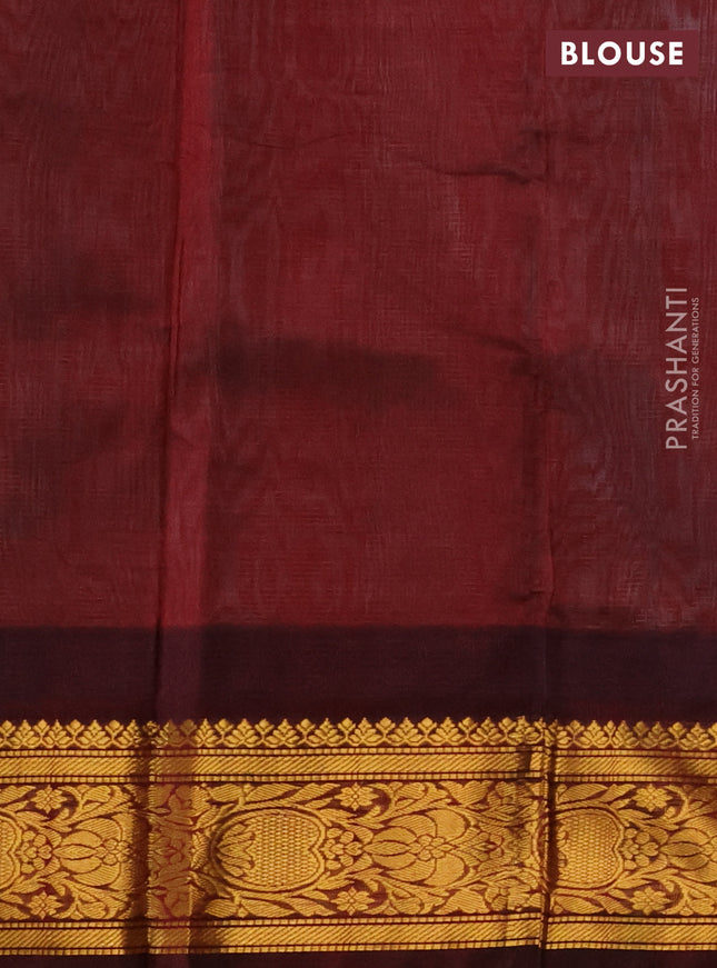 Kuppadam silk cotton saree teal green and deep maroon with allover vairosi pattern & buttas and temple design zari woven border