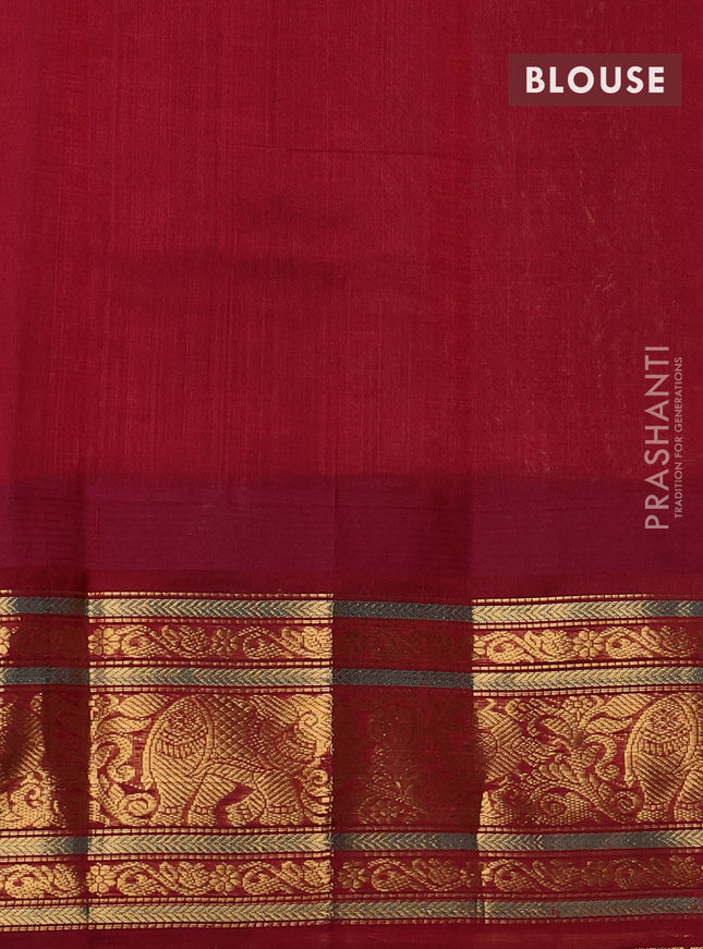 Kuppadam silk cotton saree yellow and maroon with allover vairosi pattern & buttas and temple design zari woven border