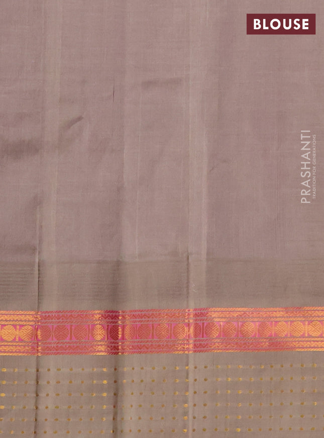 Kuppadam silk cotton saree purple and beige with zari woven buttas and temple design zari woven border