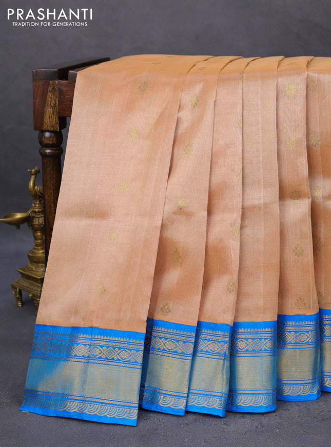 Kuppadam silk cotton saree sandal and cs blue with zari woven buttas and zari woven border
