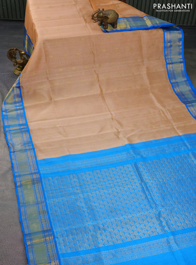 Kuppadam silk cotton saree sandal and cs blue with zari woven buttas and zari woven border