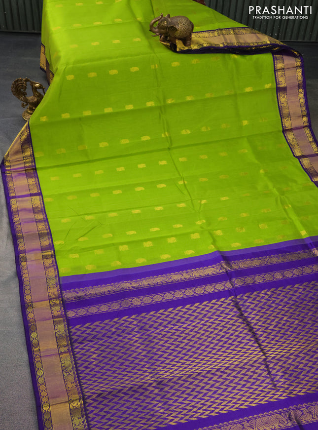 Kuppadam silk cotton saree light green and blue with zari woven buttas and zari woven border