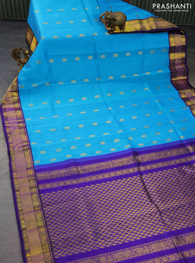 Kuppadam silk cotton saree light blue and blue with zari woven buttas and zari woven border
