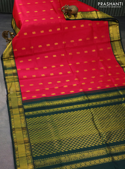Kuppadam silk cotton saree dark pink and bottle green with zari woven paisley buttas and zari woven border