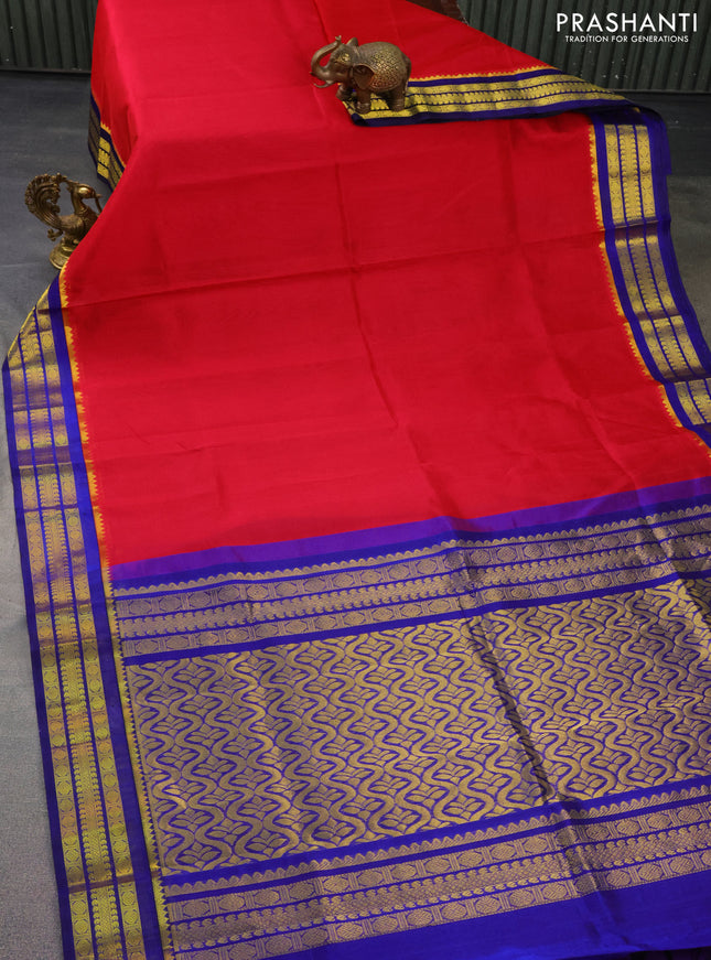 Kuppadam silk cotton saree pink and blue with plain body and zari woven border