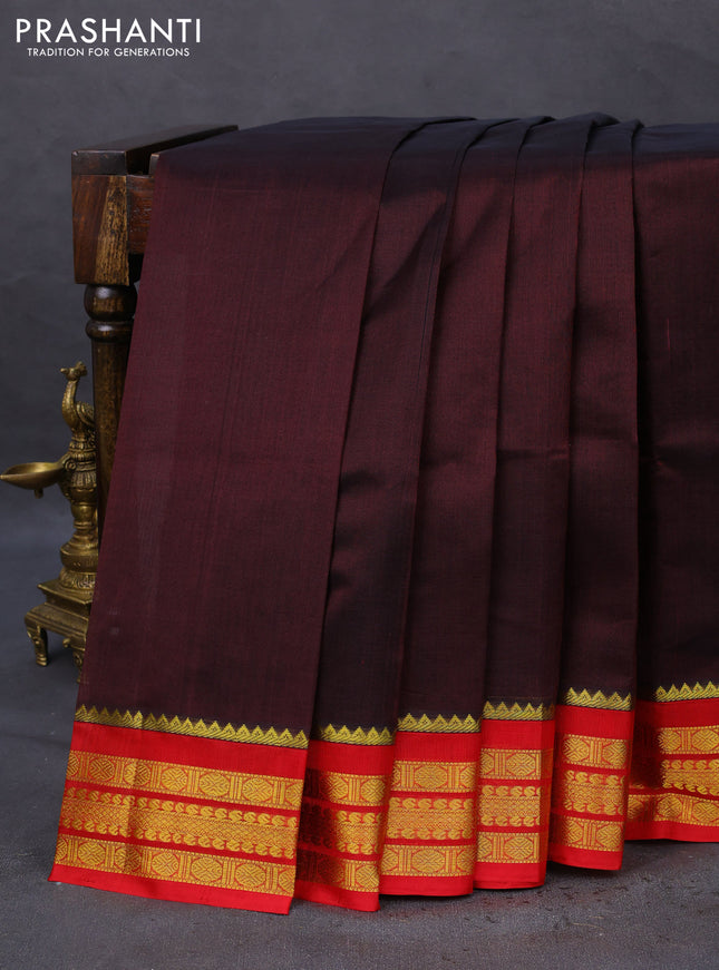 Kuppadam silk cotton saree deep maroon and red with plain body and zari woven border