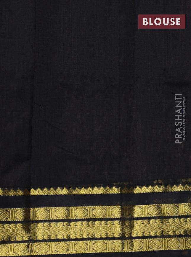 Kuppadam silk cotton saree peach pink and black with plain body and zari woven border