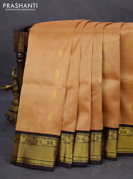 Kuppadam silk cotton saree sandal and coffee brown with annam zari woven buttas and zari woven border