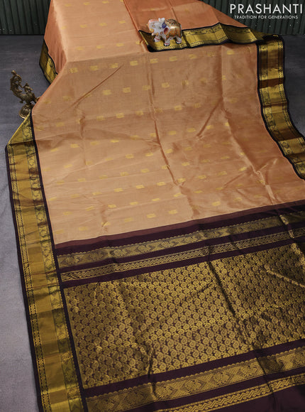 Kuppadam silk cotton saree sandal and coffee brown with annam zari woven buttas and zari woven border