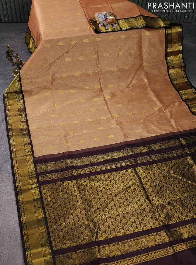 Kuppadam silk cotton saree sandal and coffee brown with annam zari woven buttas and zari woven border