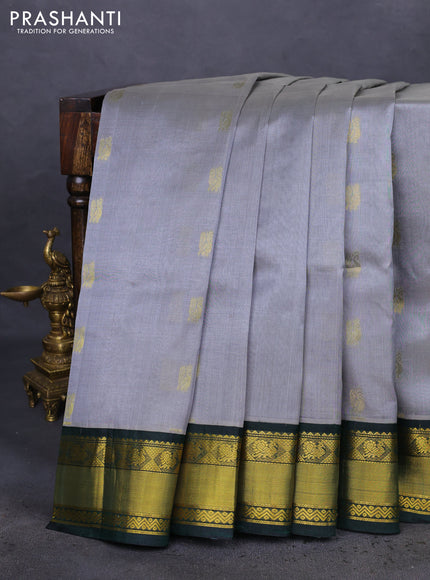 Kuppadam silk cotton saree grey and bottle green with annam zari woven buttas and zari woven border