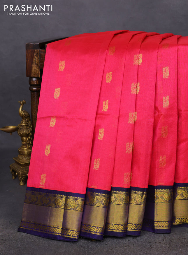 Kuppadam silk cotton saree pink and dark blue with annam zari woven buttas and zari woven border