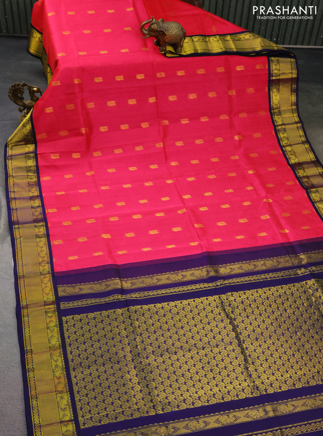 Kuppadam silk cotton saree pink and dark blue with annam zari woven buttas and zari woven border