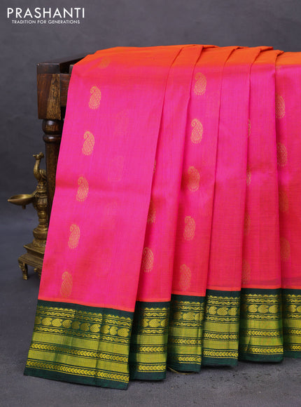 Kuppadam silk cotton saree dual shade of pink and green with zari woven paisley buttas and zari woven border