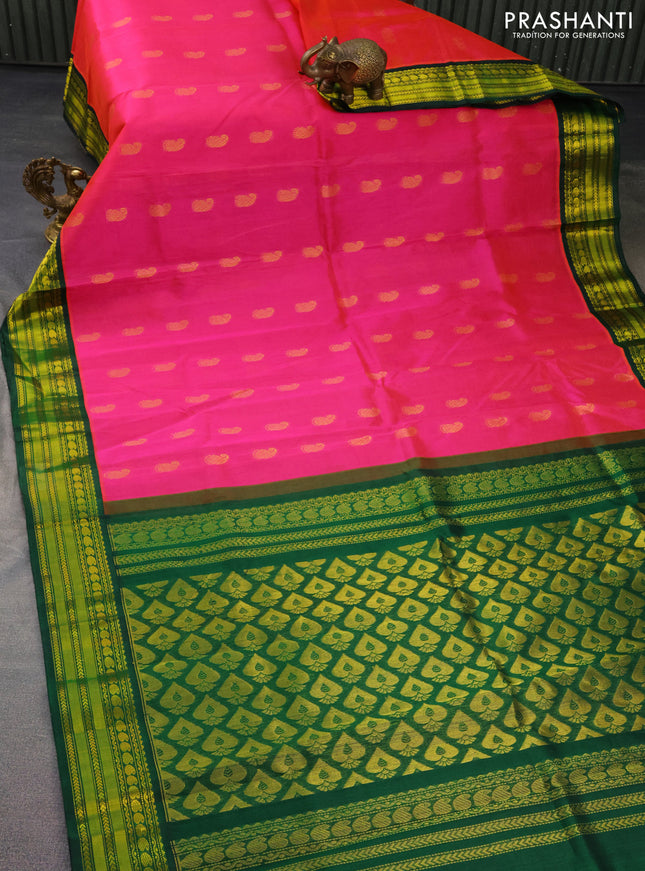 Kuppadam silk cotton saree dual shade of pink and green with zari woven paisley buttas and zari woven border