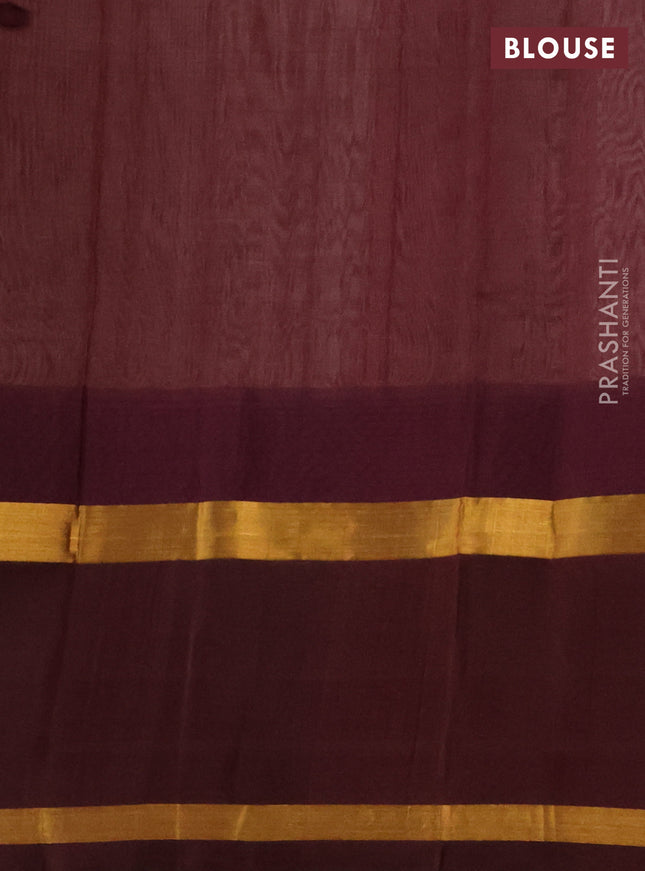 Kuppadam silk cotton saree sandal and deep maroon with plain body and temple design zari woven butta border