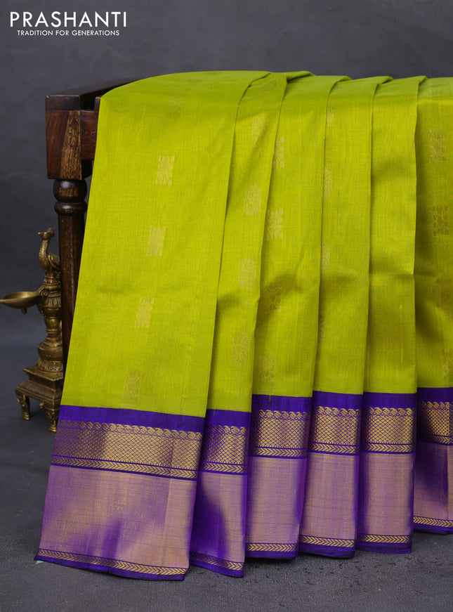 Kuppadam silk cotton saree light green and blue with zari woven buttas and zari woven border