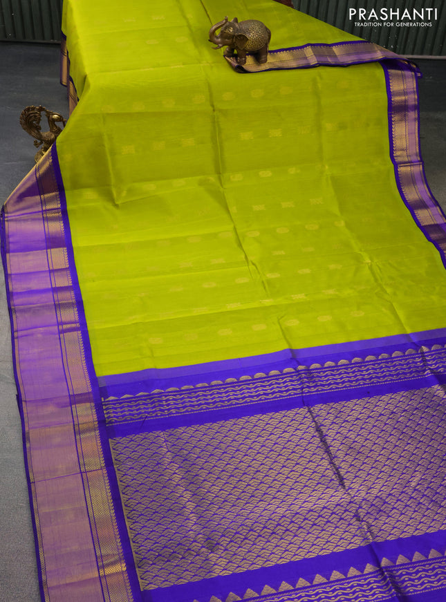 Kuppadam silk cotton saree light green and blue with zari woven buttas and zari woven border