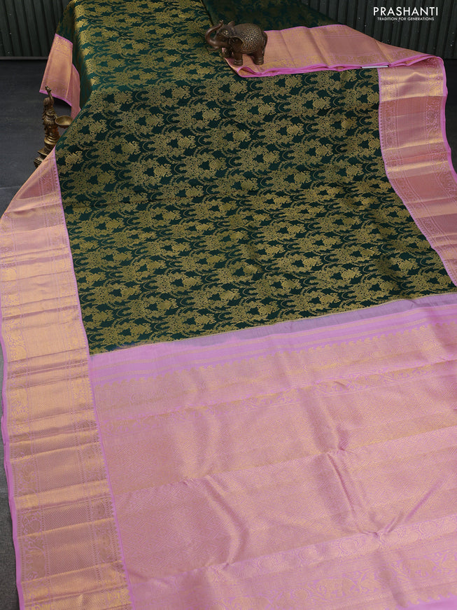 Pure kanchipuram silk saree green and light pink with allover zari woven brocade weaves and zari woven border