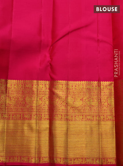Pure kanchipuram silk saree light blue and pink with allover zari woven brocade weaves and long rich zari woven border