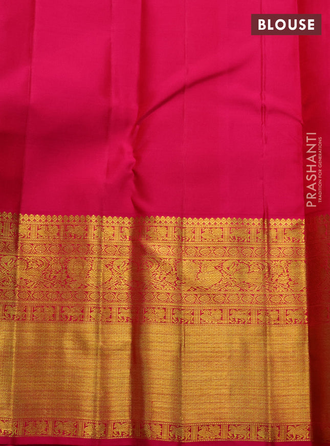 Pure kanchipuram silk saree light blue and pink with allover zari woven brocade weaves and long rich zari woven border