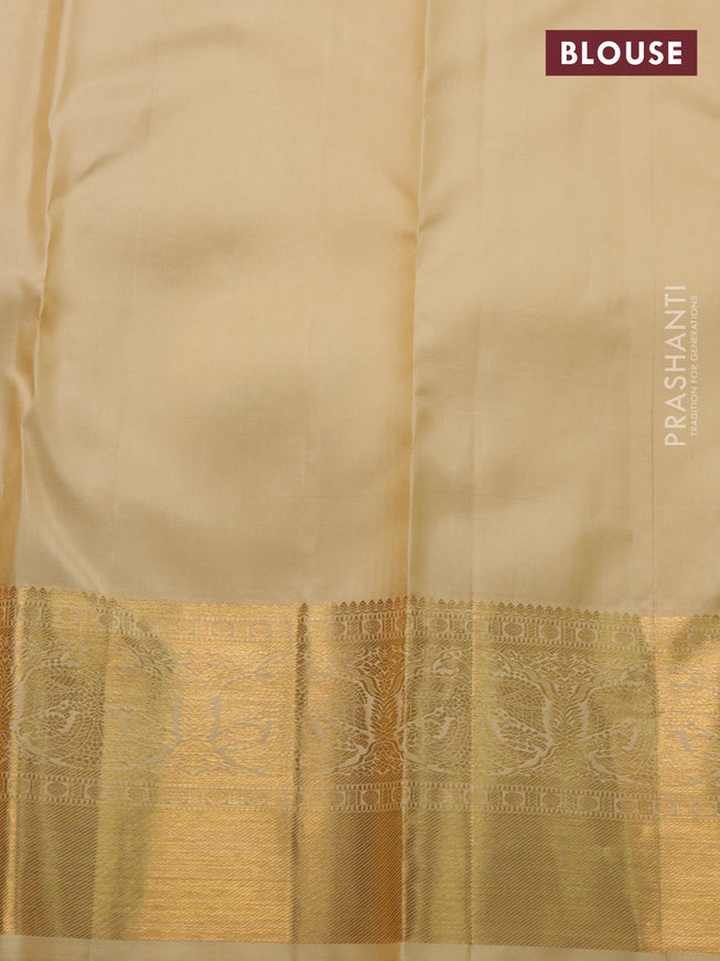 Pure kanchipuram silk saree maroon and sandal with allover zari woven brocade weaves and zari woven border