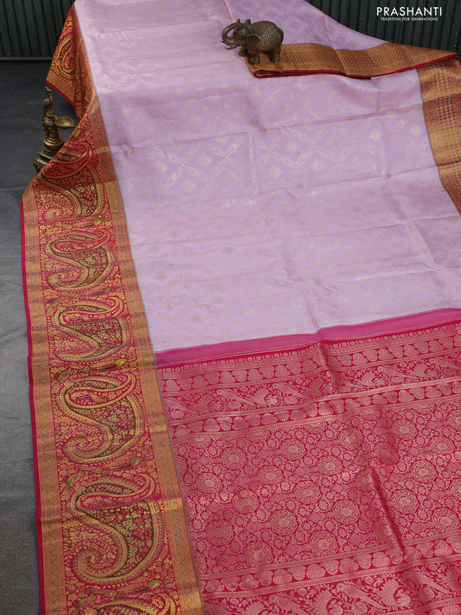 Pure kanchipuram silk saree pastel pink and pink with allover zari woven brocade weaves and long rich zari woven border