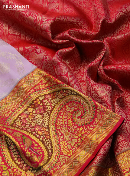 Pure kanchipuram silk saree pastel pink and pink with allover zari woven brocade weaves and long rich zari woven border