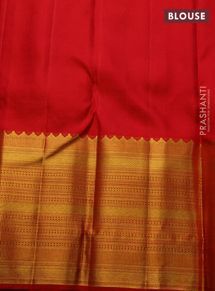 Pure kanchipuram silk saree teal blue and red with allover zari woven brocade weaves and long rich zari woven border