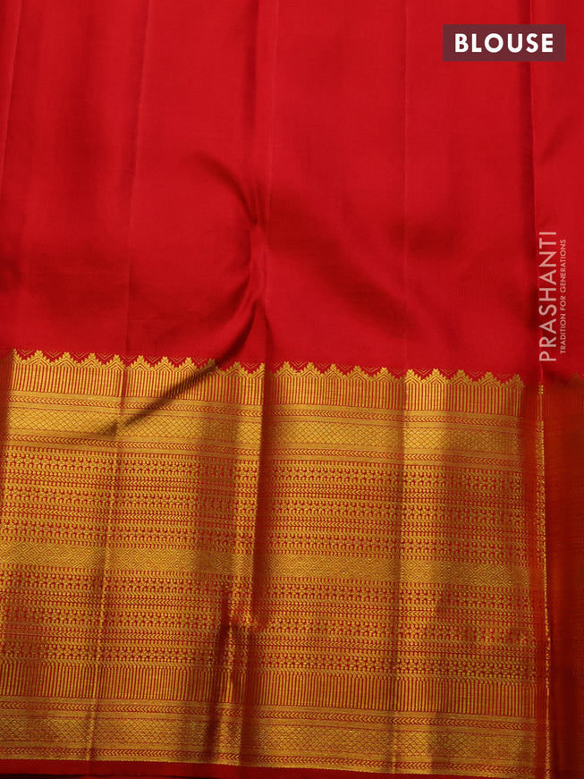 Pure kanchipuram silk saree teal blue and red with allover zari woven brocade weaves and long rich zari woven border