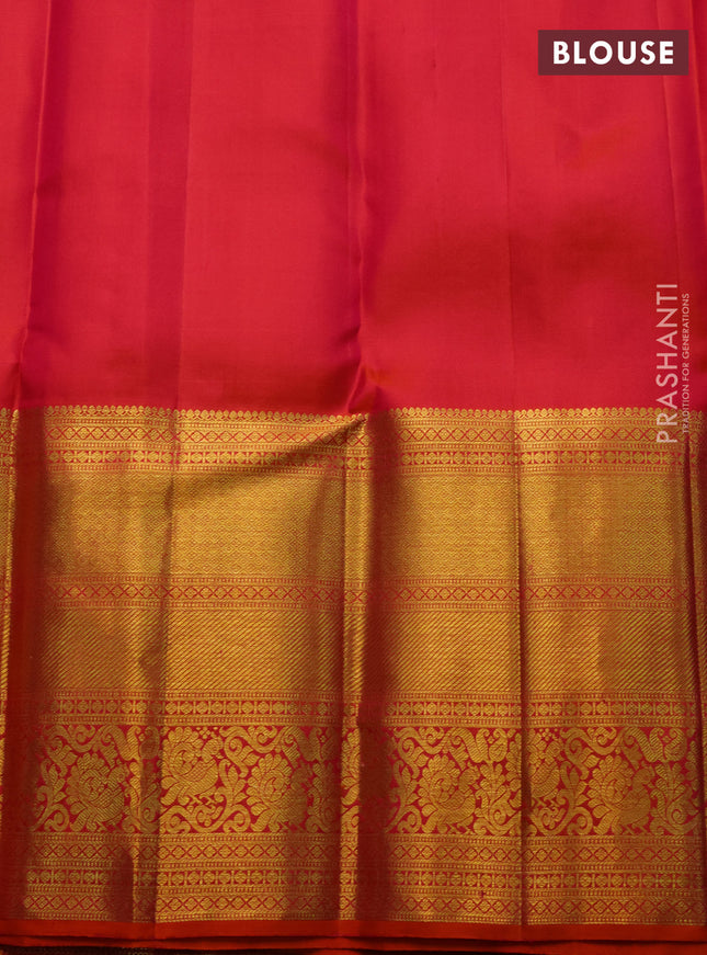 Pure kanchipuram silk saree violet and orange with allover zari woven brocade weaves and long zari woven border