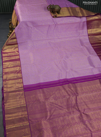 Pure kanchipuram silk saree lavender and purple with allover zari woven brocade weaves and zari woven border