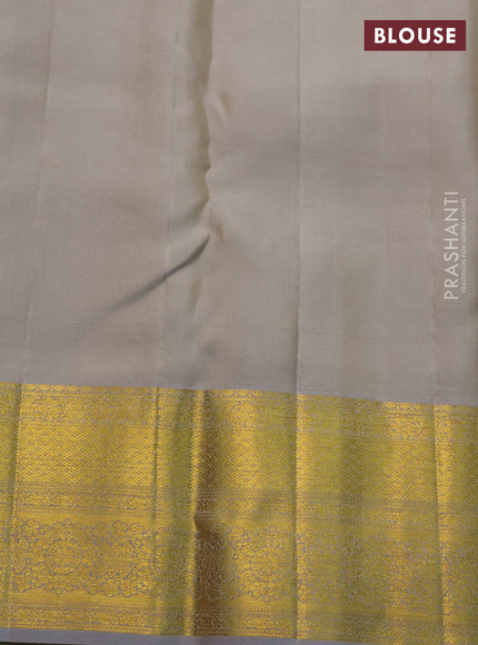 Pure kanchipuram silk saree purple and grey with allover zari woven brocade weaves and zari woven border