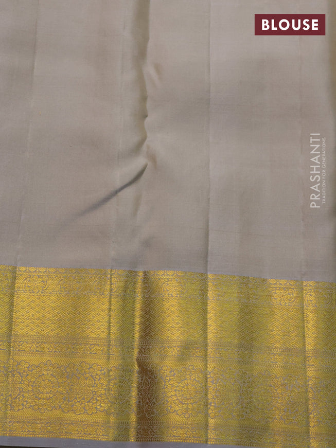 Pure kanchipuram silk saree purple and grey with allover zari woven brocade weaves and zari woven border