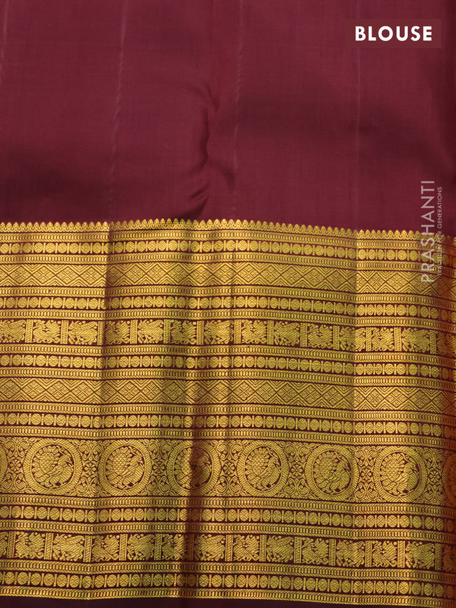 Pure kanchipuram silk saree pastel pink and brown with allover zari checks & buttas and long zari woven border