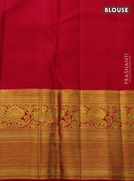 Pure kanchipuram silk saree blue and pink with allover zari woven brocade weaves and long zari woven border