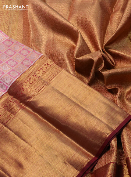 Pure kanchipuram silk saree pink and maroon with allover annam & chakkaram buttas and long rich zari woven border