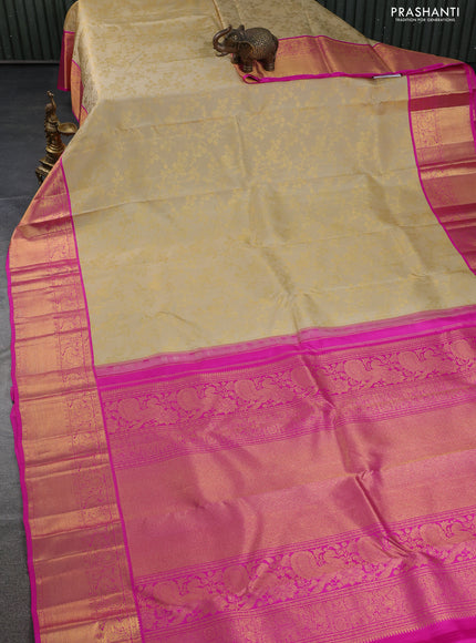 Pure kanchipuram silk saree sandal and pink with allover zari woven brocade weaves and zari woven border