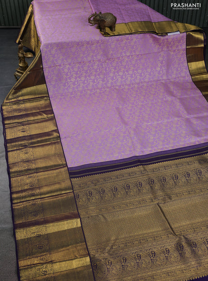 Pure kanchipuram silk saree lavender and navy blue with allover zari woven brocade weaves and zari woven border
