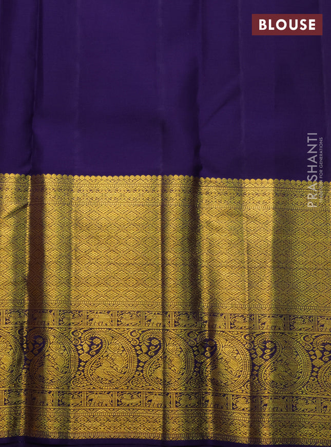 Pure kanchipuram silk saree lavender and navy blue with allover zari woven brocade weaves and zari woven border