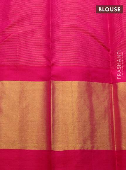 Pure kanchipuram silk saree teal blue and pink with silver zari woven buttas and long rich zari woven border