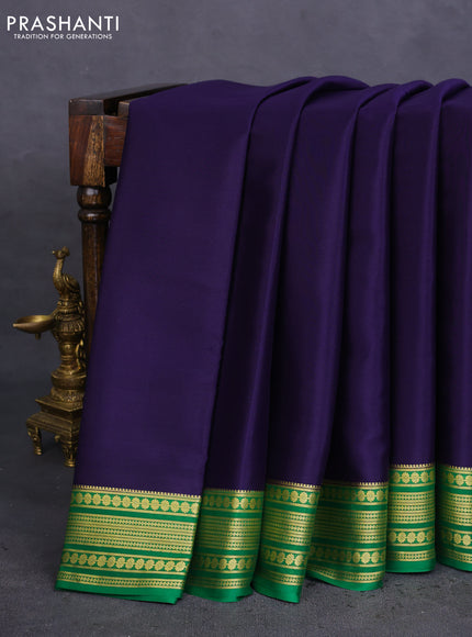 Pure mysore silk saree dark blue and green with plain body and zari woven border