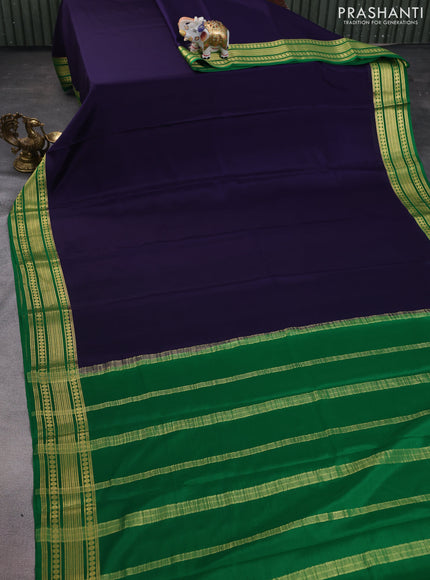 Pure mysore silk saree dark blue and green with plain body and zari woven border