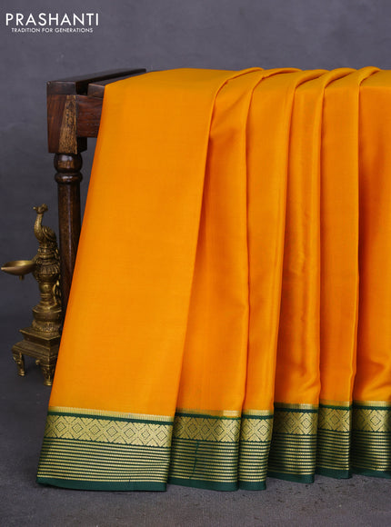 Pure mysore silk saree mango yellow and green with plain body and zari woven border
