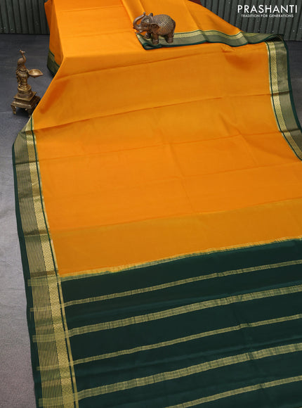 Pure mysore silk saree mango yellow and green with plain body and zari woven border
