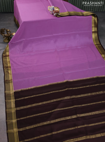 Pure mysore silk saree mild purple and coffee brown with plain body and zari woven border