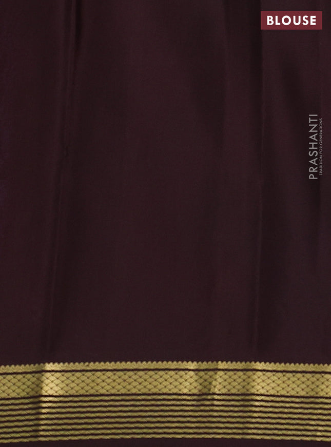 Pure mysore silk saree mild purple and coffee brown with plain body and zari woven border